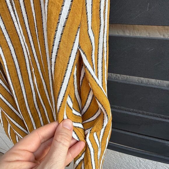 Fanco Button-Front Ruffle Trim Sundress w/Tie Straps in Mustard/White | Medium - Picture 6 of 8